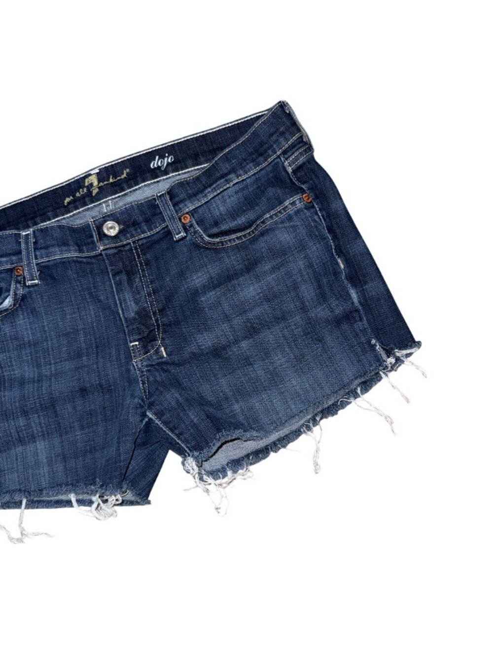 7 For All Mankind 7FAM Dojo Womens Shorts 32 Distressed Frayed Logo Raw Hem - Picture 3 of 7